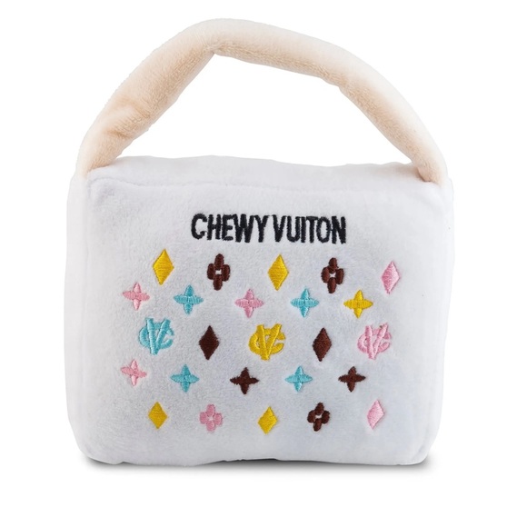 White Chewy Vuiton Purses Squeaker Dog Toy - Picture 2 of 2